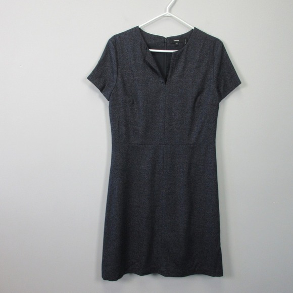Theory Miyani Wool Blend Dress 10 V-Neck Blue Office Siren Sheath Mini 418 - Picture 1 of 11